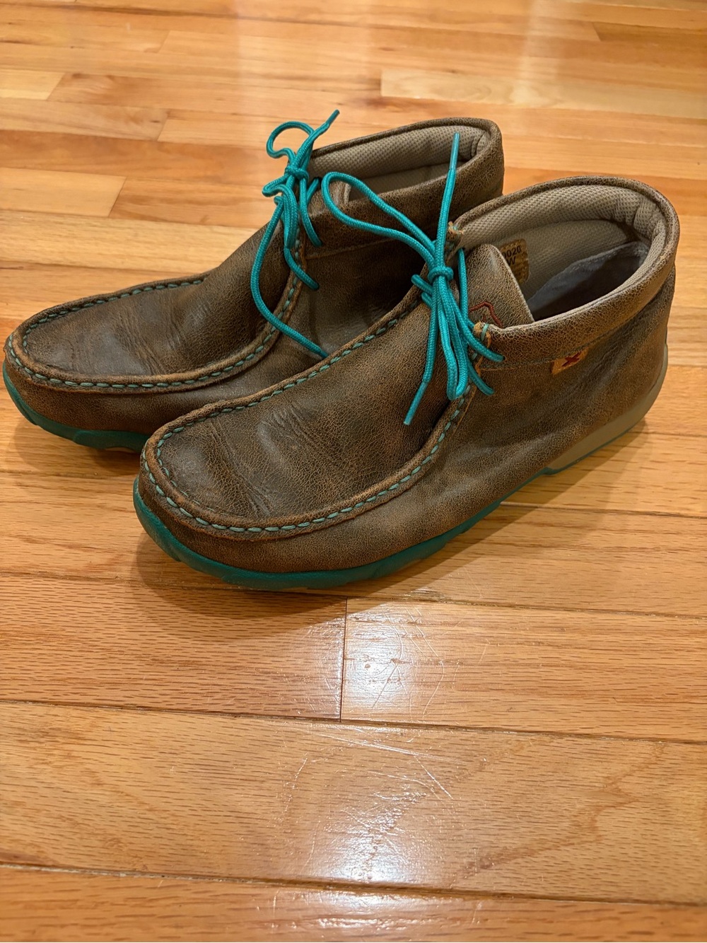 Twisted X Women’s Chukka Driving Mocs Brown Bomber Leather Ankle Boots Teal